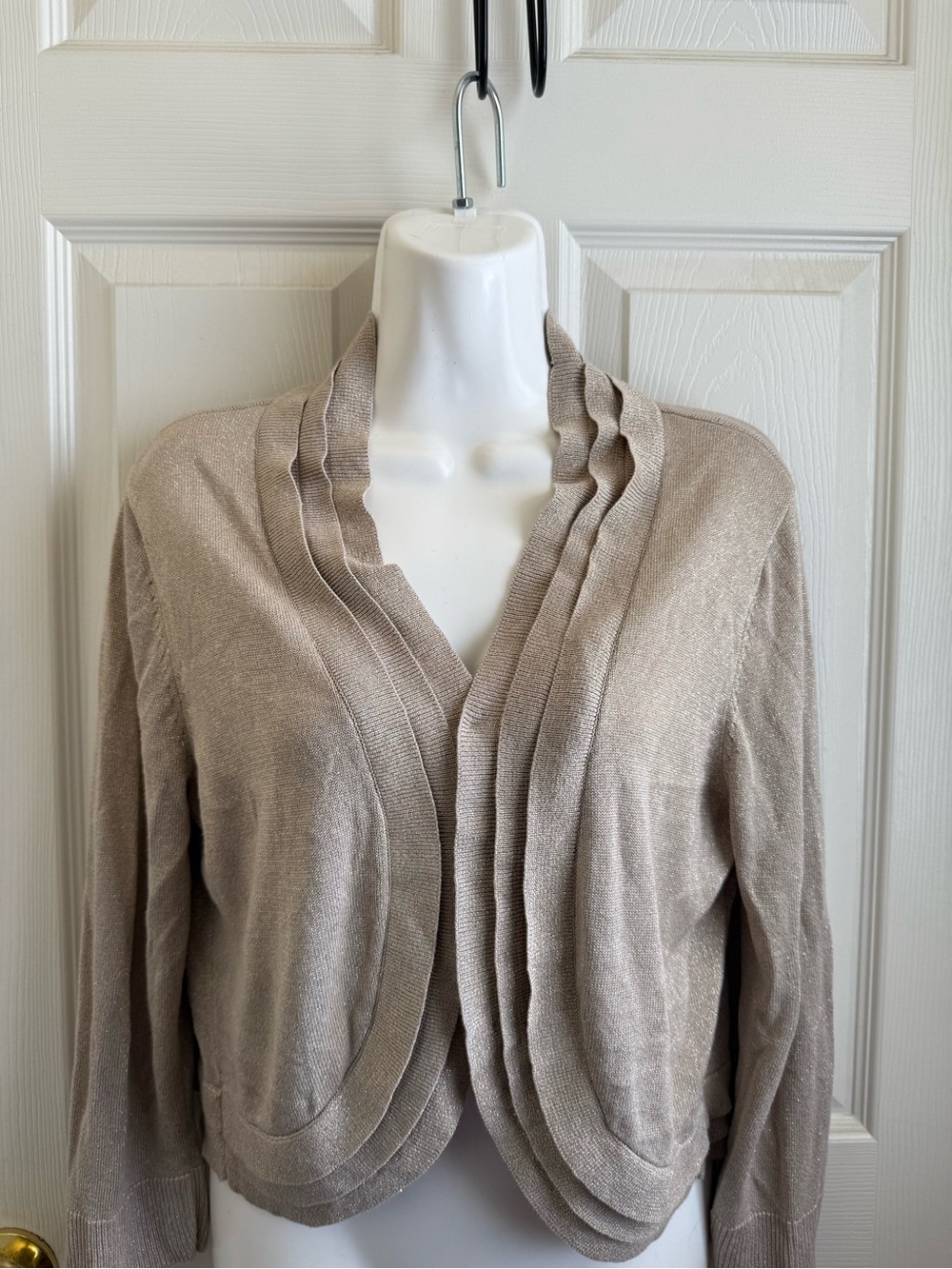 Ronni Nicole Shrug Taupe Layered-Ruffle Open Cardigan